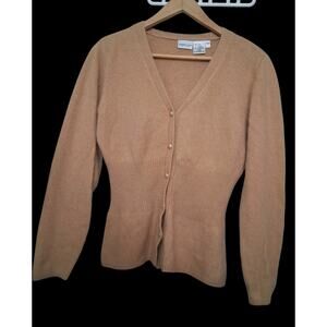Newport News Easy Style Lambs Wool Angora Mustard Yellow Cardigan Medium